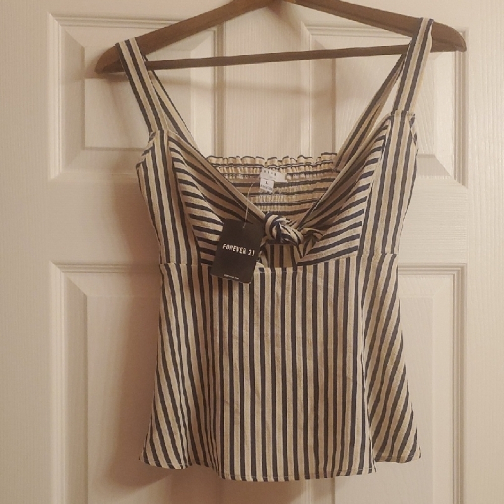 Forever 21 Y2k Black and White Striped Tank Top Strappy Low Back Elastic - Picture 4 of 9